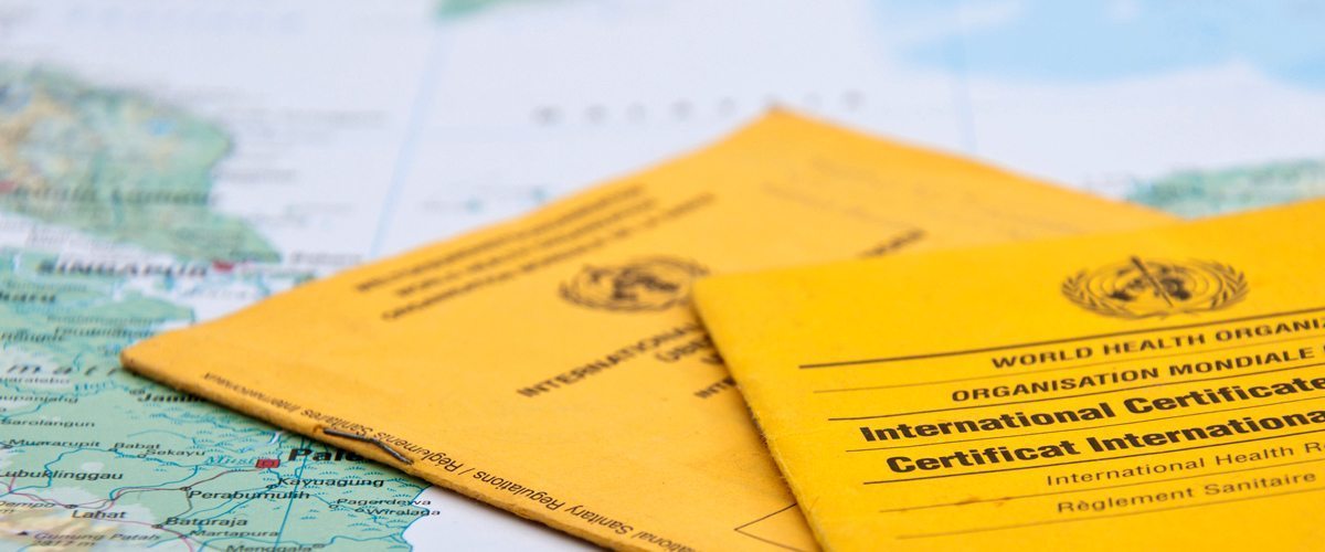 World Health Organization documents on top of a map