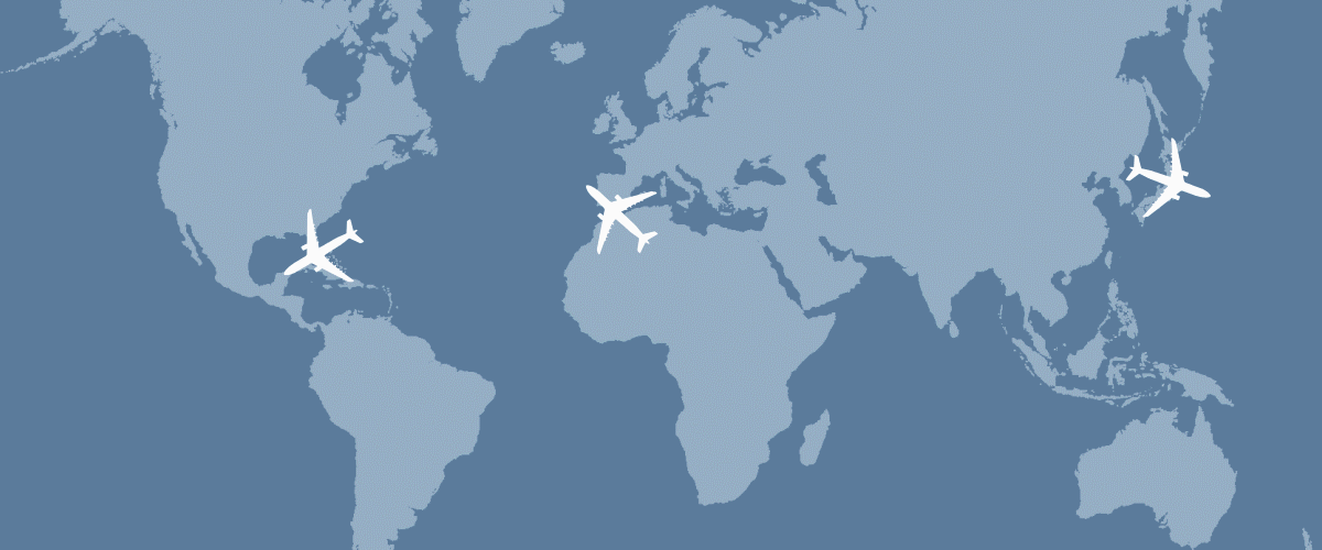 Illustration of airplanes crossing the globe