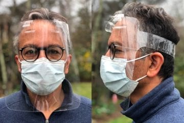 Dr. Anil Lalwani wearing a face shield designed to protect healthcare workers from coronavirus.