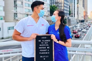 Engaged nurses Paulo Luardo and Carrie Wan