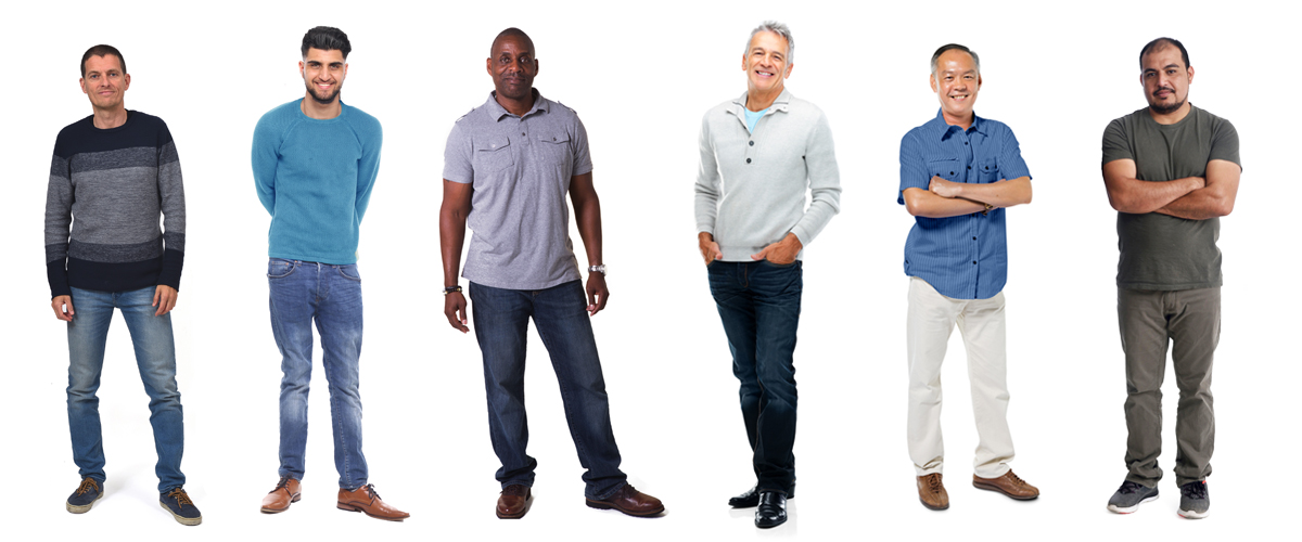 Group of men of all ages and backgrounds.