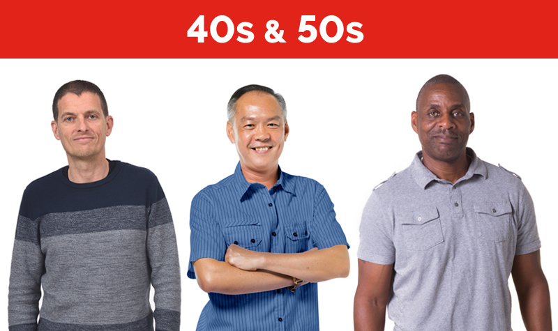 Group of men of all ages and backgrounds.