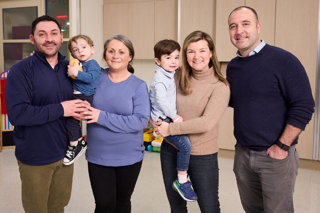 The Catoliato and Carter families, who were part of an innovative partial heart transplant procedure at NewYork-Presbyterian Morgan Stanley Children's Hospital, where one heart helped save the lives of three children.
